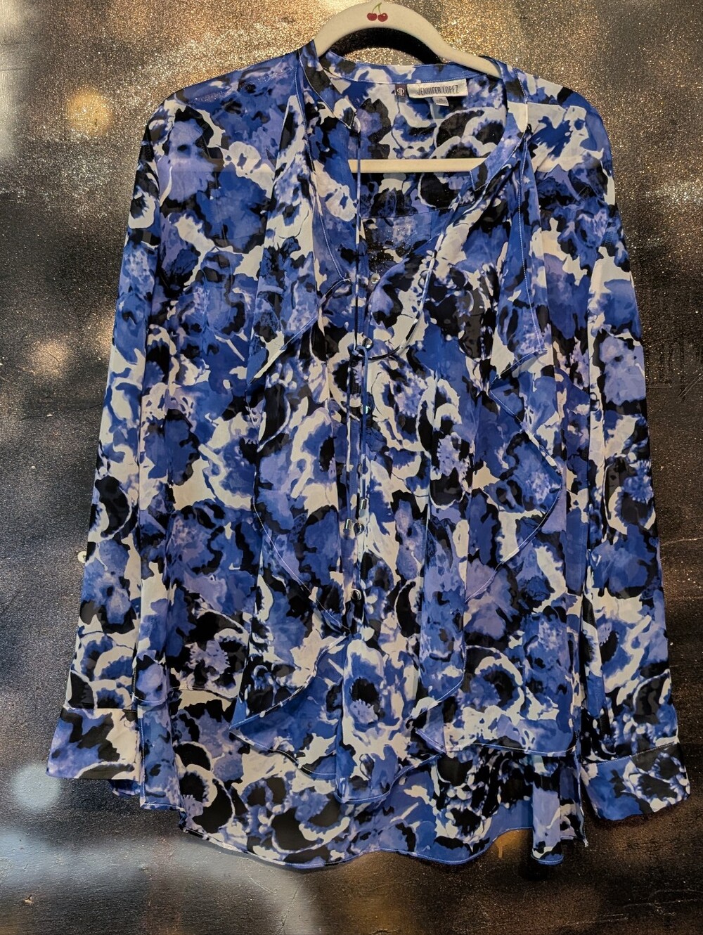 Jennifer Lopez Blue and Black Floral Blouse